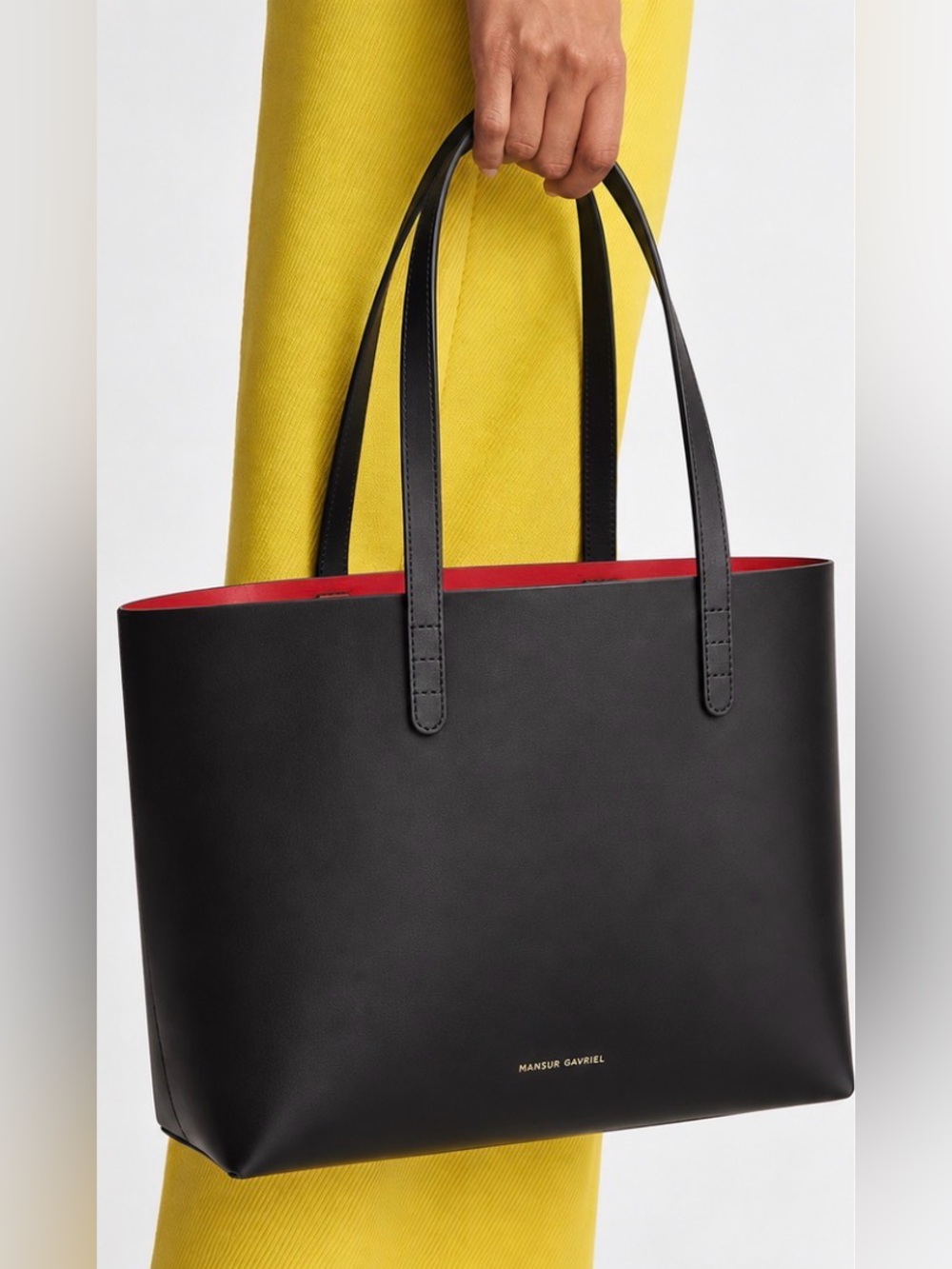 Mansur Gavriel Icon Large Tote Black & Flamma Leather Bag Red Interior Pouch